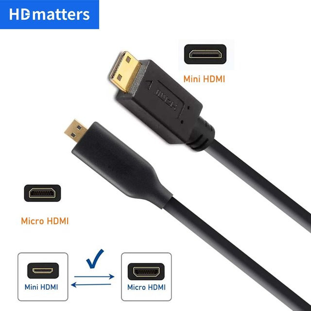 HDmatters Bidirektionales Micro-HDMI-auf-Mini-HDMI-Kabel in Schwarz für 4K 60Hz, kompatibel mit GoPro Hero, Raspberry Pi und Retroid Pocket - Bild 1