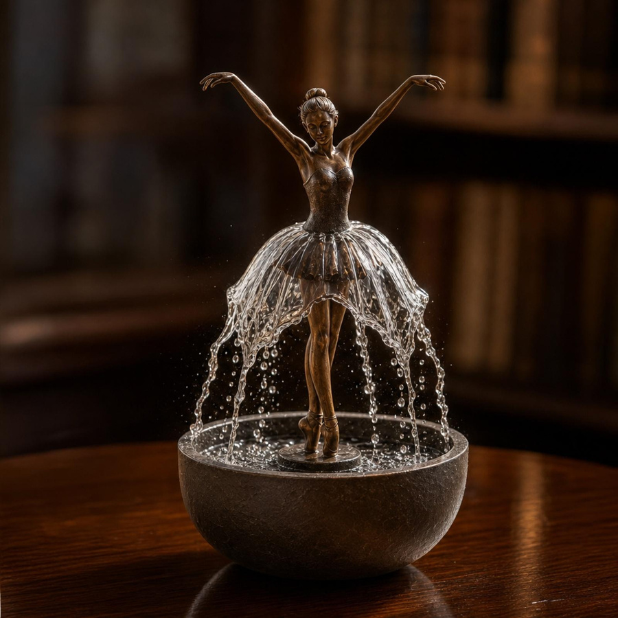Xingben Six Tanzende Ballerina Tischbrunnen Skulptur mit runder Basis als Indoor Wasserspiel für dein Heim oder Büro - Bild 5