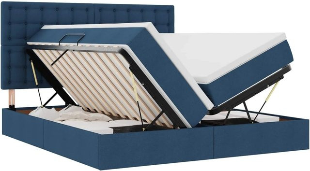 vidaXL Bett mit Kopfteil und LED-Lichtleisten in Blau mit Lift-up-Funktion, B/T/H: 200 x 200 x 88 cm - Bild 1