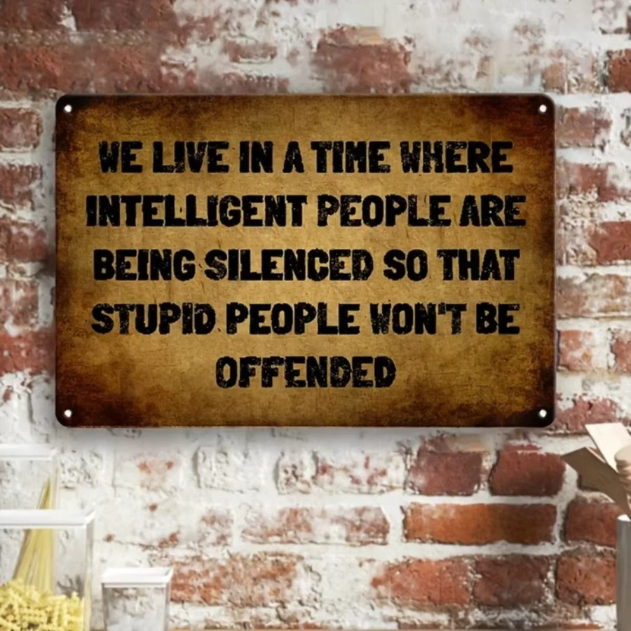 FunnyPlateCo Vintage-Aluminiumplatte Dupid People Won't Offended in Braun, B: 20,3 cm, H: 30,5 cm - Bild 2