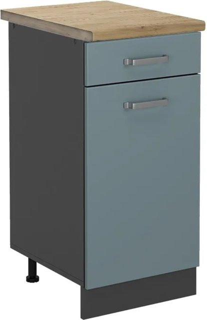 Vicco Küchenunterschrank R-Line Schubladenschrank in Blau-Grau/Anthrazit mit Eiche-Optik, Breite: 40 cm - Bild 1