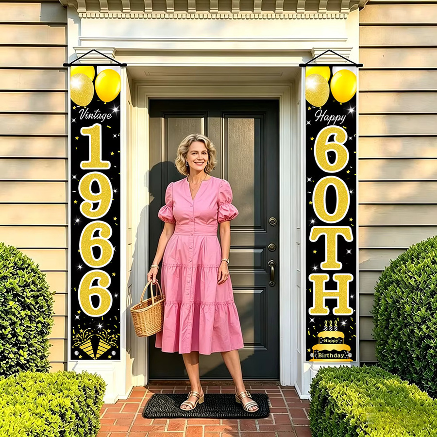 OURFETE Retro 60. Geburtstag Türschild-Set in Schwarz-Gold mit Vintage 1966 Themenbanner für die Veranda - Bild 3