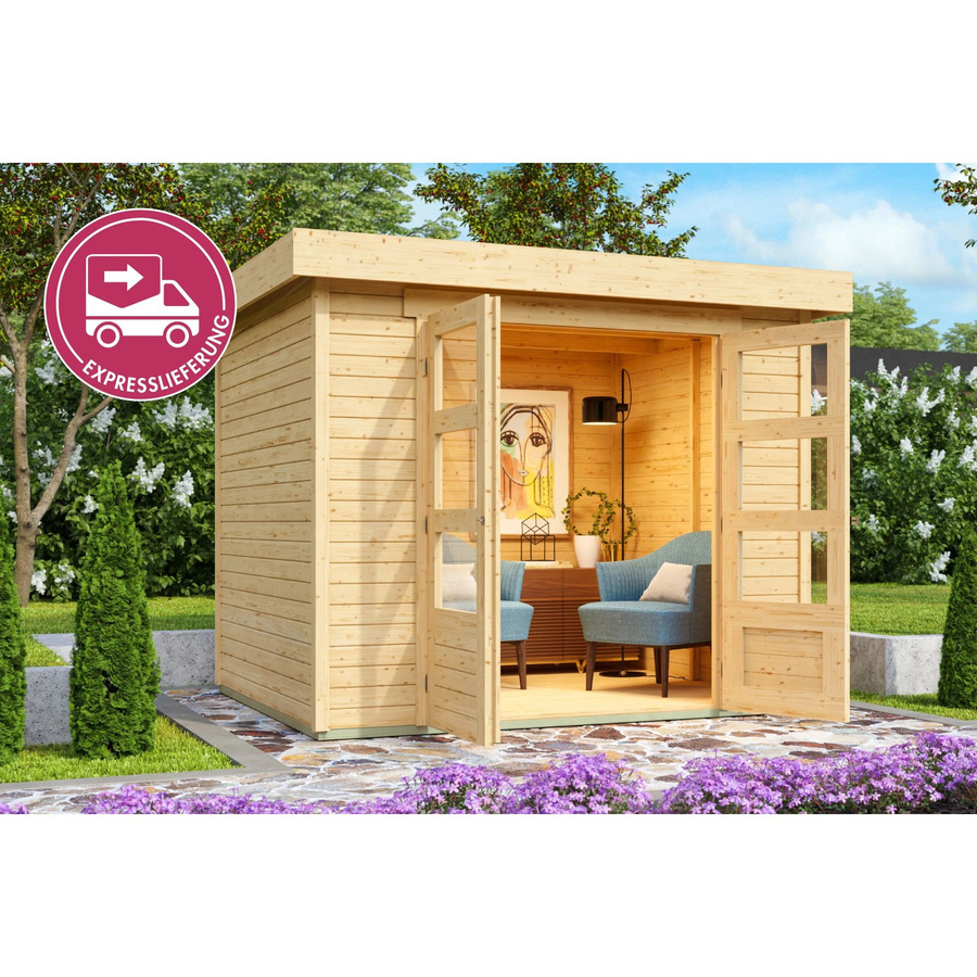 Karibu Express Gartenhaus Speedy B in Naturbelassen Braun mit Flachdach und modernem Design B/T/H: 242 x 217 x 211 cm - Bild 2