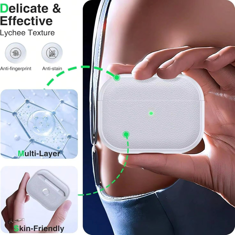 Luxuriöse Ledermuster-Schutzhülle für Apple AirPods Pro 2/3/4 mit Metallschnalle in Weiß und Lila - Bild 2