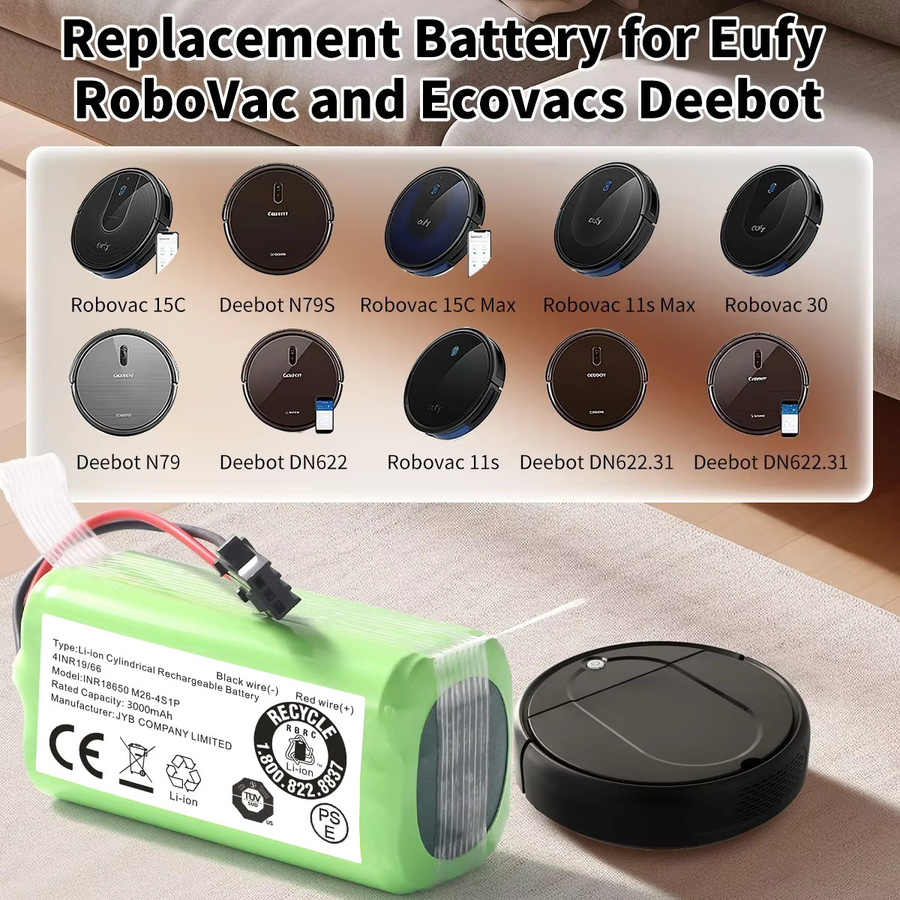 Aleaivy Ersatzakku 14,4V 2800mAh kompatibel mit Eufy RoboVac 11 11S 30 15C 15T 12 35C und Ecovacs Deebot N79S DN622 in Grün - Bild 2