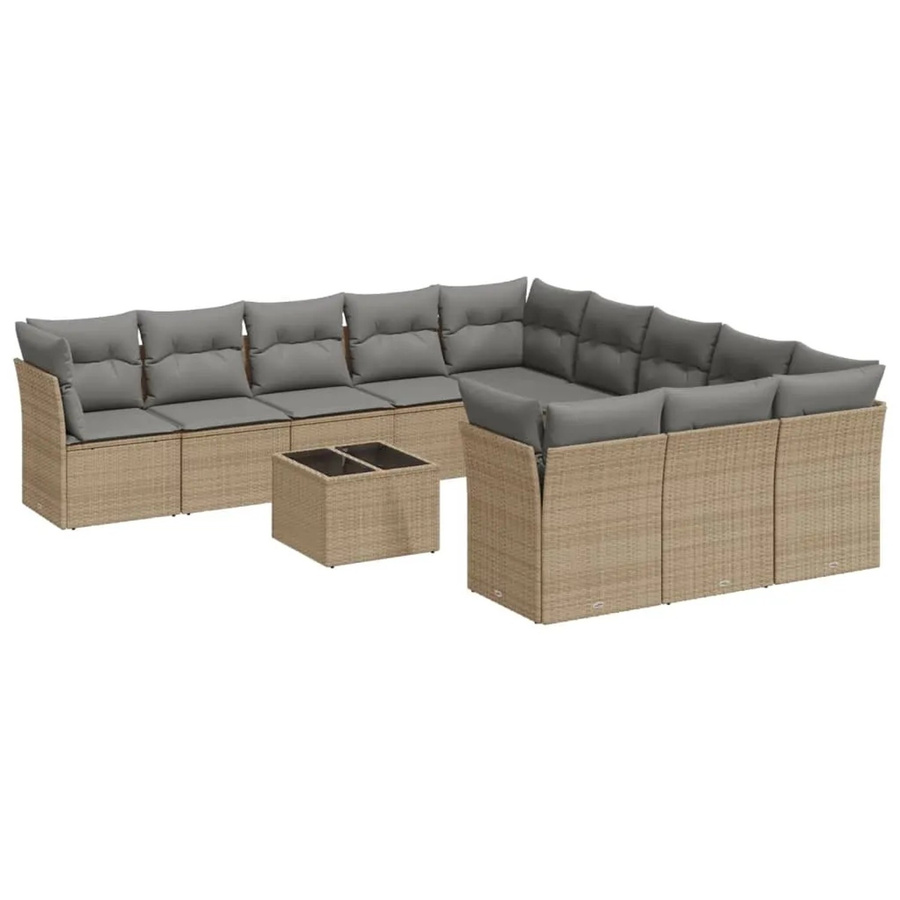 vidaXL 12-teilige Garten-Sofagarnitur in L-Form aus Poly-Rattan mit Kissen und Stauraum, Beige-grau - Bild 2