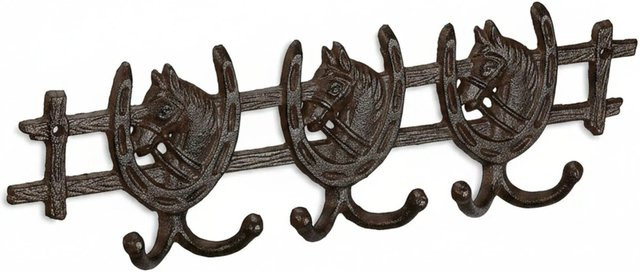 Relaxdays Garderobenleiste aus Gusseisen mit 6 Haken im Pferde-Design, Braun, B/H/T: 36,5 x 11 x 3,5 cm - Bild 1