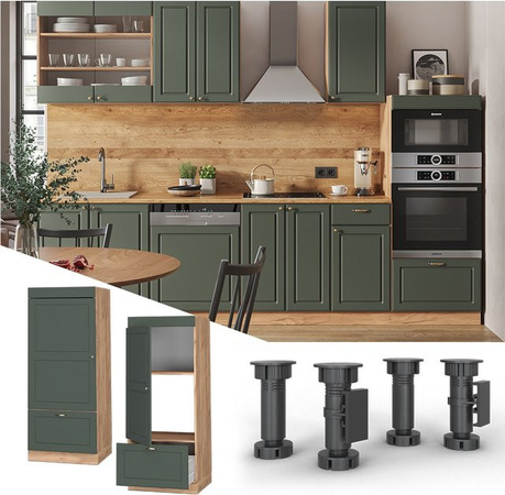 Vicco Mikrowellenschrank Fame-Line Landhaus Eiche Grün-Gold mit Softclose-Scharnieren B/T/H: 60 x 51,23 x 153,6 cm
