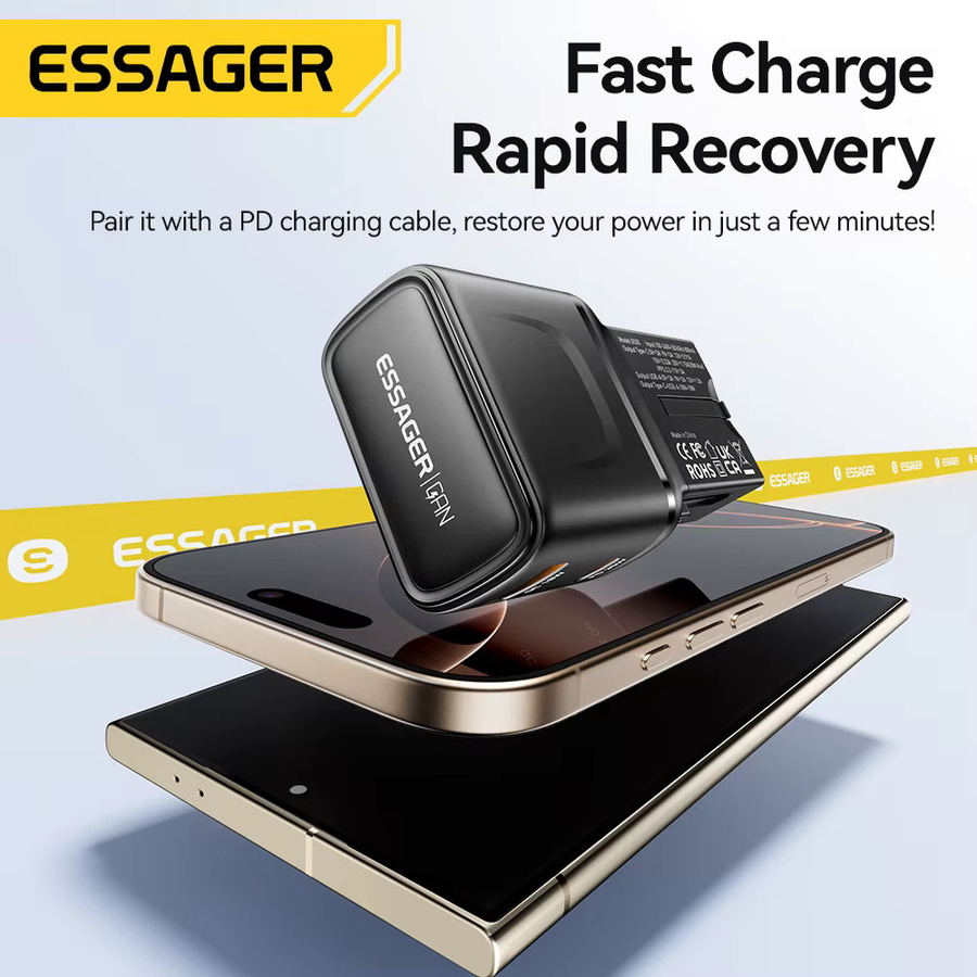 ESSAGER 35W GaN Ladegerät Dual Port Global Travel Adapter in Schwarz mit Multi-Protokoll-Schnellladung für Laptop und Smartphone - Bild 3
