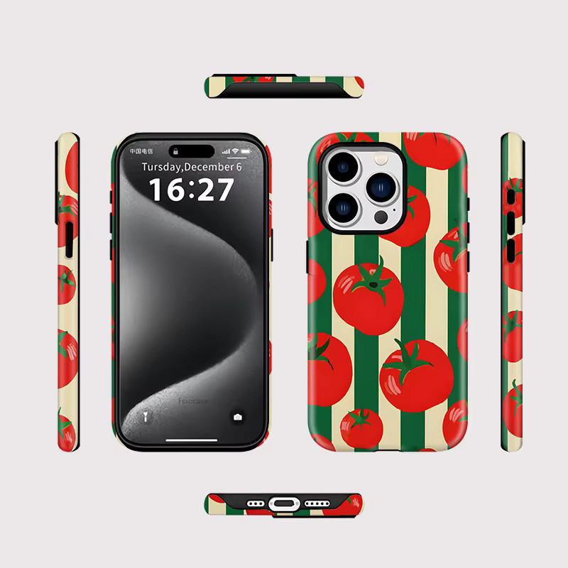 Fcicicase MagSafe Handyhülle mit Tomatenmuster für iPhone 12 13 14 15 16 17 Pro Max Plus Air, 2-in-1 Magnetisches Etui, Multicolour - Bild 2