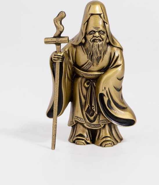Buddhistische Statue Fukurokuju Silky Gold von VALLETTA JAPAN, Bildhauer Makita Shuun, Antikgold, Takaoka Kupferwaren, Höhe: 8,5 cm, Breite: 5,2 cm, Tiefe: 3,5 cm - Bild 1