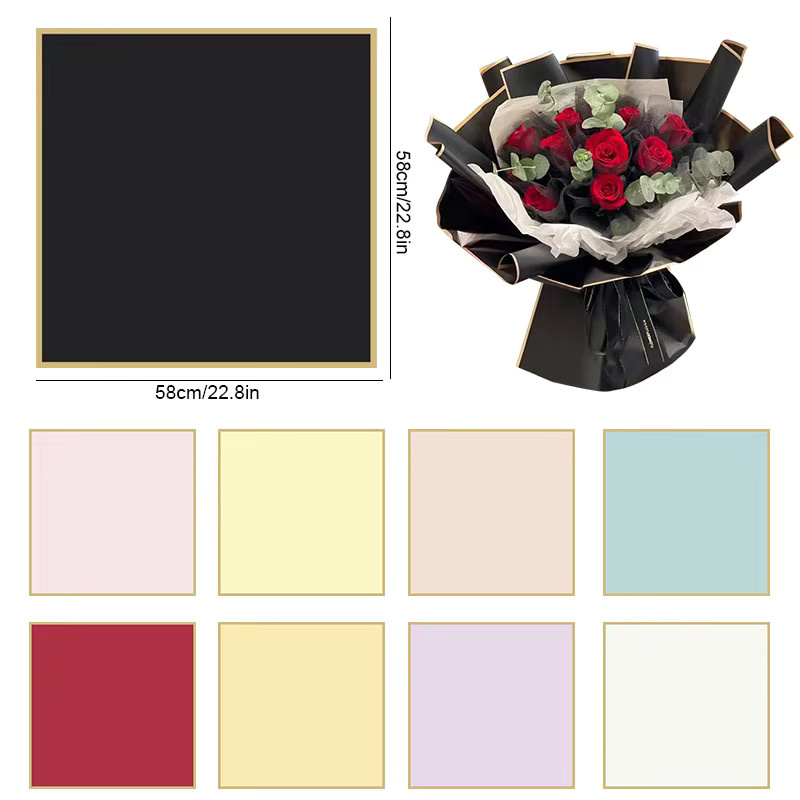 5 Stück halbtransparentes Geschenkpapier mit goldenem Rand für Blumensträuße und Geschenke, ideal für Hochzeit, Geburtstag oder Party - Bild 2