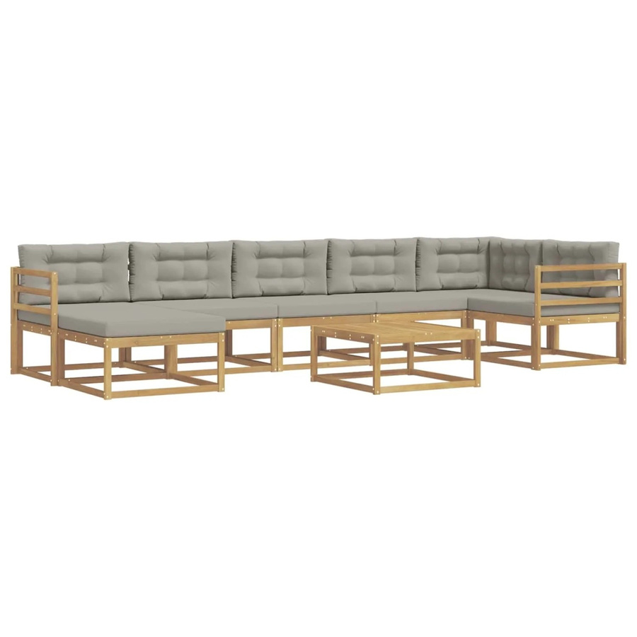 vidaXL Outdoor-Sofagarnitur aus Akazienholz in L-Form mit 8 Teilen, Weiß und Grau - Bild 2