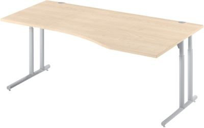Schäfer Shop Select Schreibtisch COMBITEC Freiform mit C-Fuß und Kabeldurchlass, Ahorn/weißaluminium, B: 180 cm, T: 100/80 cm, H: 67,7-81,7 cm - Bild 1