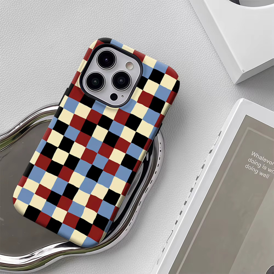 Robuste Retro-Karo Handyhülle mit Magnetfunktion für Apple iPhone 17 16 15 14 13 Pro Max Plus in Multicolour - Bild 6