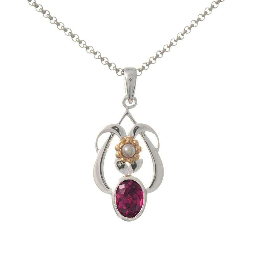 Anhänger mit Kette, 925 Silber, teilvergoldet, Zirkonia, Perle, Damen - Bild 1