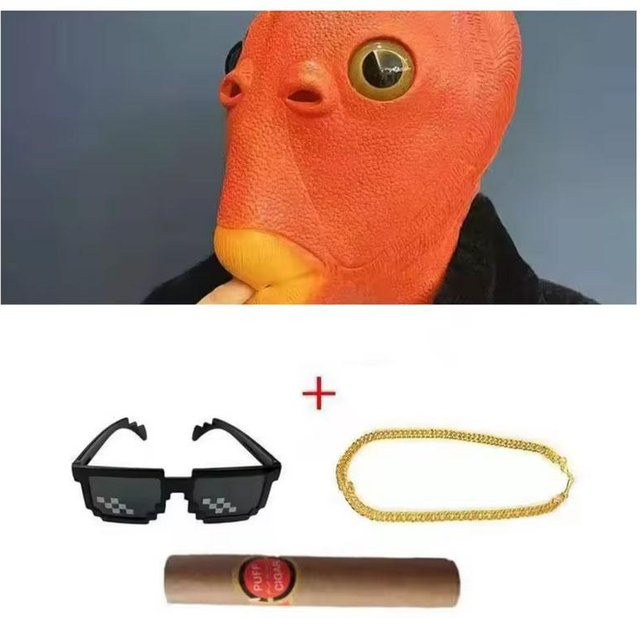 Grünes Fischkopf-Monster-Maske, Haarmaske, Orange, Grün - Bild 1