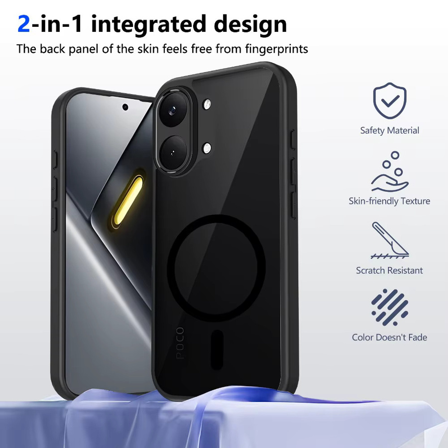 Magnetische Handyhülle für Xiaomi Poco X8 Pro / Poco X8 Pro Max, mattschwarz, stoßfeste Rückseite und kabelloses Laden - Bild 4
