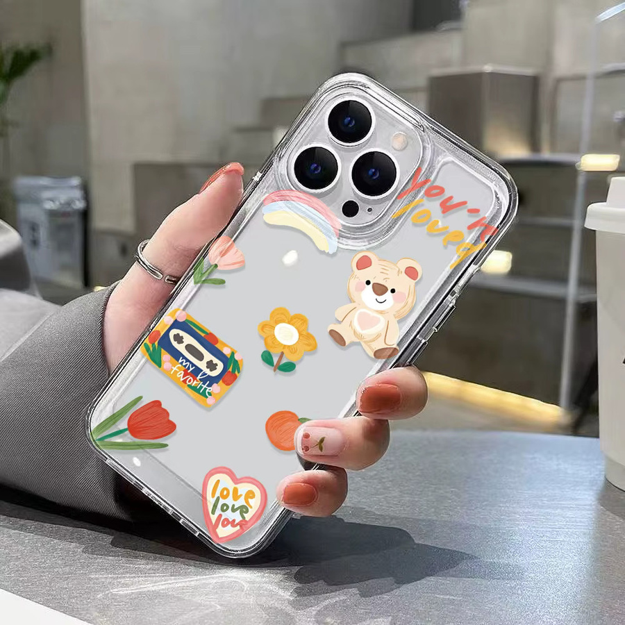 Caynes Soft Cut Bär Blume Handyhülle für iPhone 17 Pro Max 16 15 14 13 12 11 und Air, transparente Silikonhülle - Bild 3
