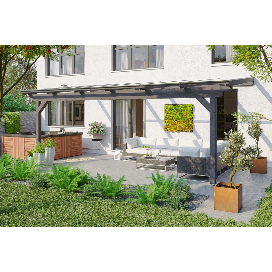 Skan Holz Terrassenüberdachung Ancona aus Leimholz mit Polycarbonat-Dach in Schiefergrau, Breite: 648 cm, Höhe: 250 cm - Bild 2