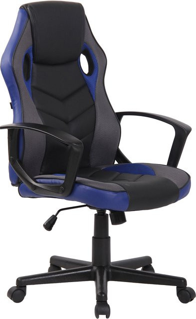 TPFLiving Gaming Bürostuhl Glan in Schwarz/Blau aus Kunstleder mit Armlehnen und Rollen, B/T/H: 64 x 60 x 125 cm - Bild 1