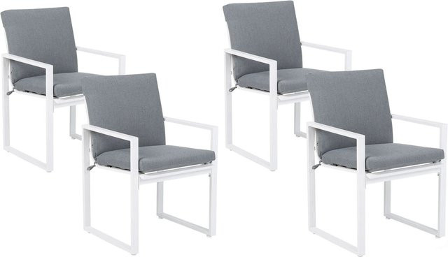 Beliani Gartenstuhl modern in Grau und Weiss mit Armlehnen und Polsterung aus pulverbeschichtetem Aluminium, B/T/H: 51 x 54 x 89 cm - Bild 1