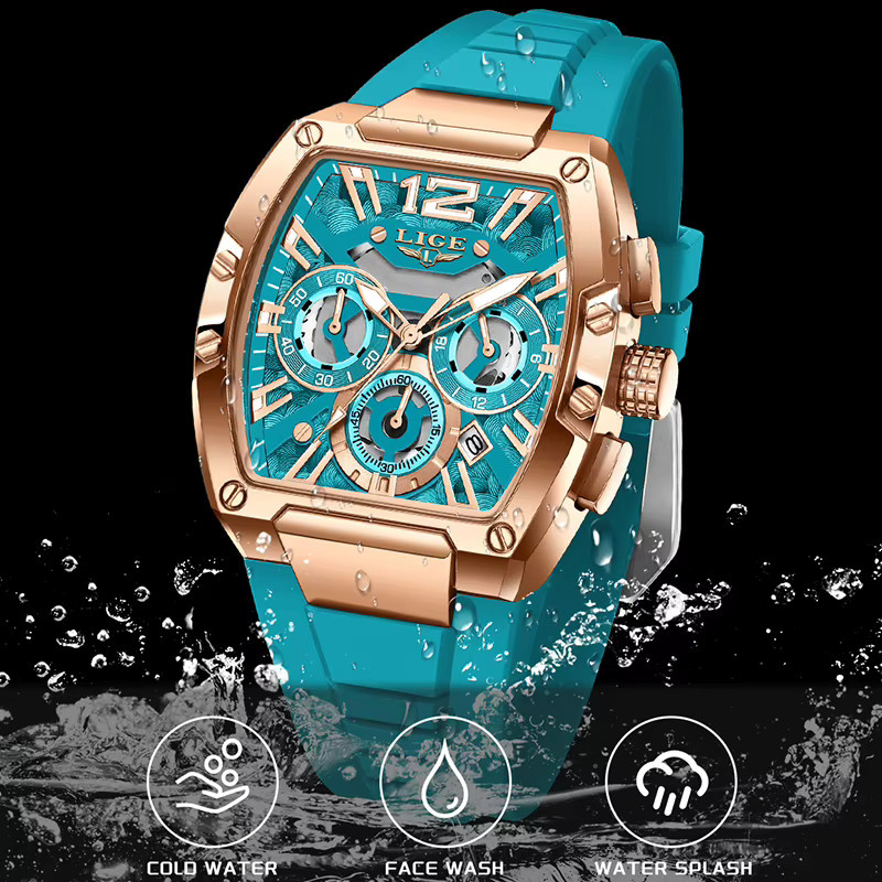LIGE Chronograph Armbanduhr, Quarz, Silikon, Blau, Herren - Bild 4