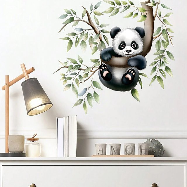BRUP Wandaufkleber Cartoon Aquarell Panda klettert auf Bäumen für Kinderzimmer und Schlafzimmer, mehrfarbig - Bild 1