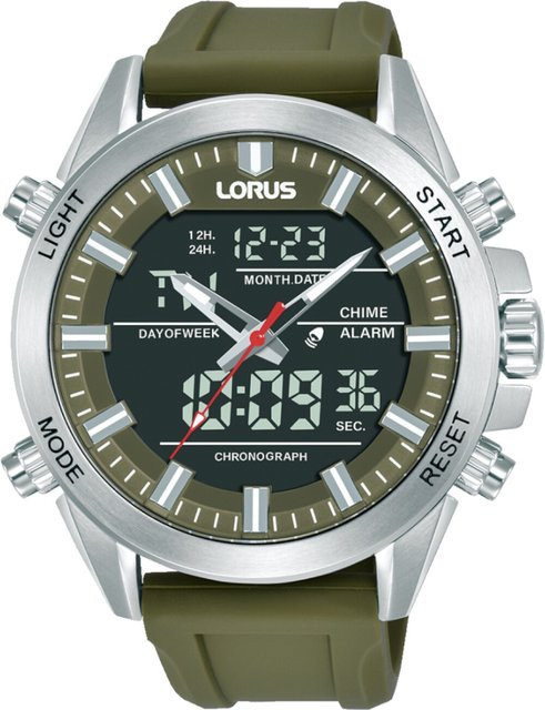 Lorus Herrenuhr, Analog-Digital, Chronograph, Edelstahl, Silikon, 45 mm, Grün - Bild 1