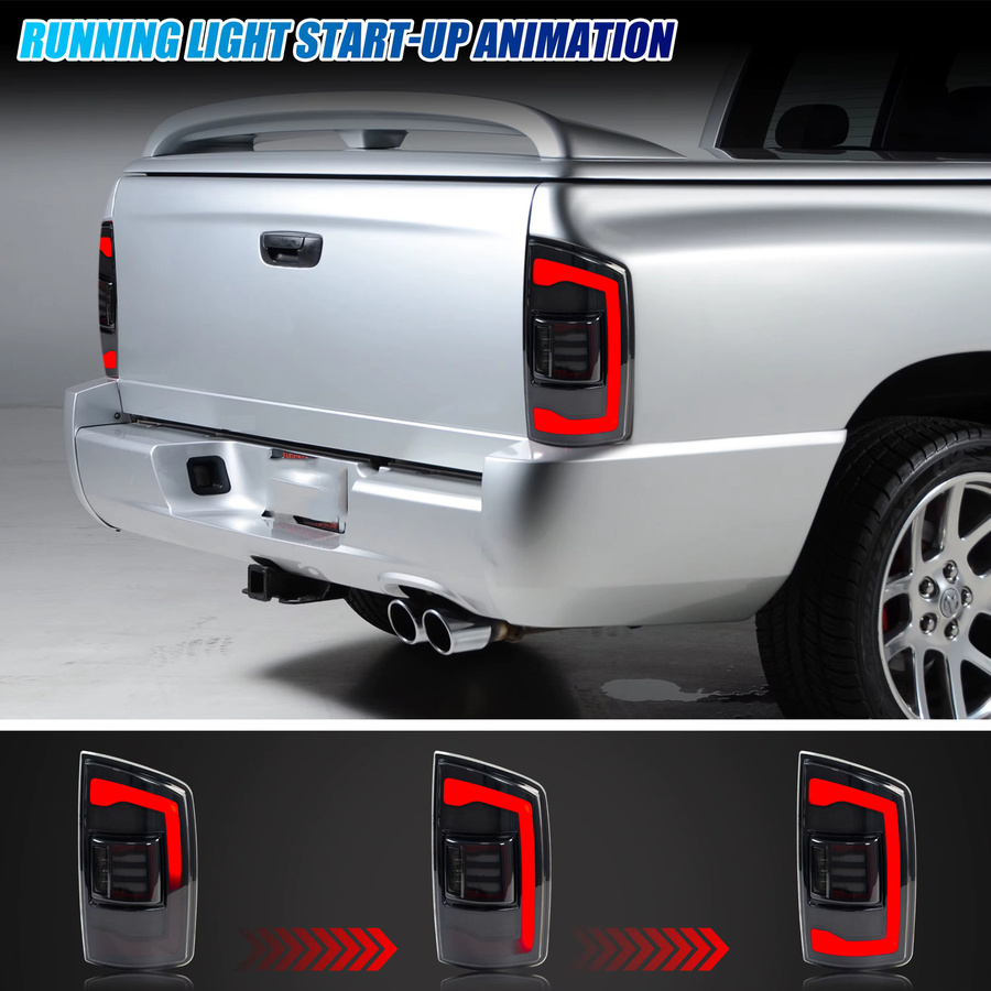 Schwarze LED-Rückleuchten mit sequenziellem gelbem Blinker für Dodge Ram 1500 2500 3500 der 3. Generation (2002–2005) - Bild 3