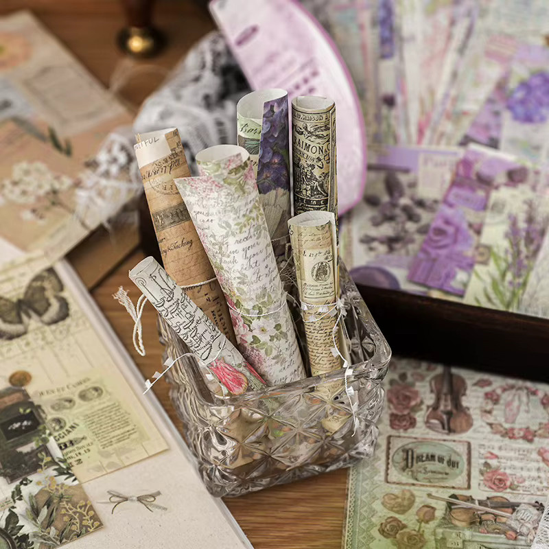 100 Stück Vintage Scrapbooking Papier Set mit Blumen und Schmetterlingen in Multicolour für DIY Tagebuch und Junk Journal Dekoration - Bild 2