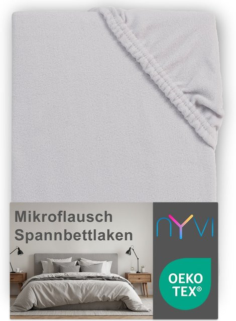 NYVI DreamScience Mikroflausch Spannbettlaken für Boxspringbetten, Farbe: Silber, B/T: 180 x 200 cm, Höhe: 40 cm - Bild 1