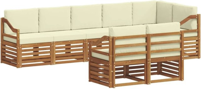vidaXL Sofagarnitur 8-teilig aus Massivholz Akazie in Natur und Beige mit L-Form und Polsterkissen - Bild 1