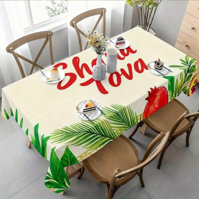 JMG Household Supplies Shana Tova Tischdecke Granatapfel Design, Grün/Weiß, B/T: 90 x 140 cm - Bild 1