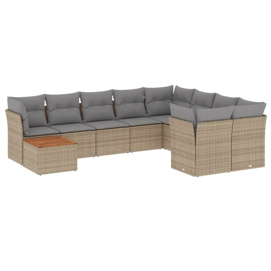 vidaXL Garten-Sofagarnitur in L-Form aus Poly-Rattan und Akazienholz mit Kissen, Beige - Bild 2