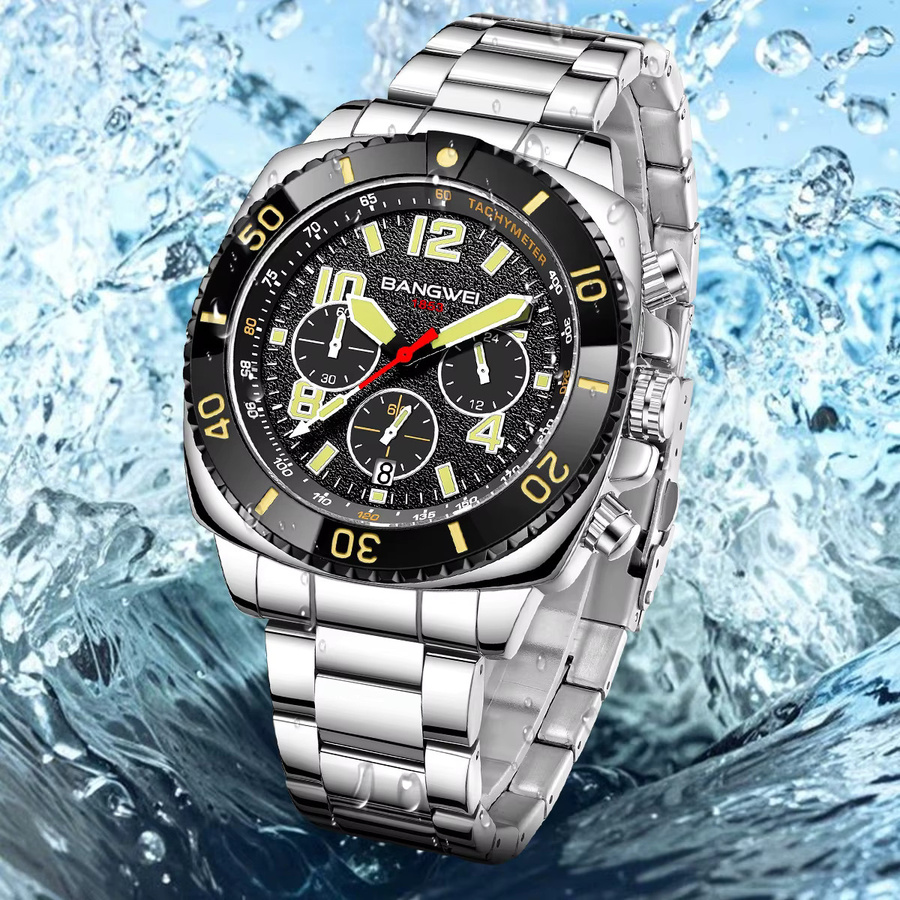 LIGE Armbanduhr Chronograph, Quarz, Edelstahl, Schwarz, Herren - Bild 5