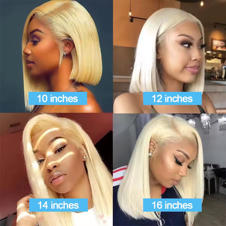 POPVIBES Blonde Kurze Bob Perücke, Echthaar, Transparent HD Spitze, Gerade - Bild 4