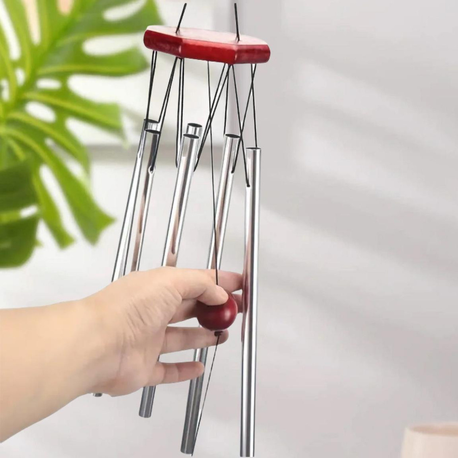Yiran Furniture Windspiel im chinesischen Stil aus Metall mit 6 Röhren, Farbe: Silber, Höhe: 70 cm - Bild 2