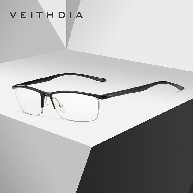 VEITHDIA 8761 Korrektionsbrille, Halbrand, rechteckig, Aluminium, schwarz, Unisex - Bild 1