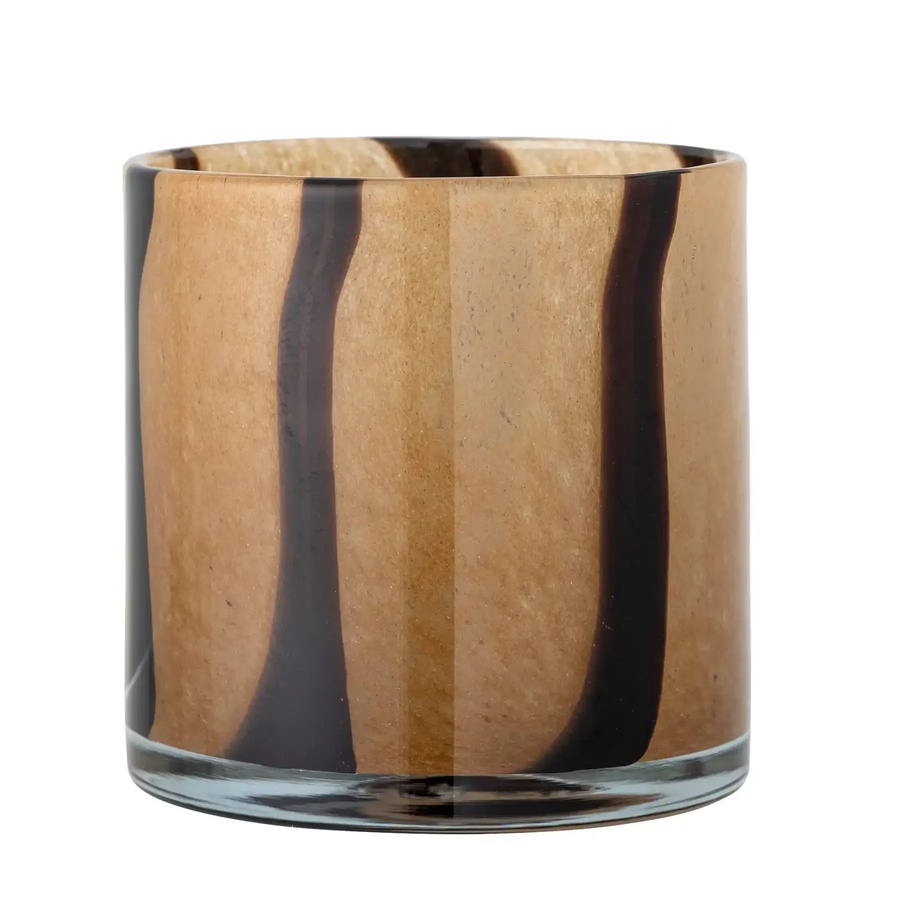 Bloomingville Teelichthalter Liberty aus braunem Glas mit Streifen, Höhe: 15 cm - Bild 1