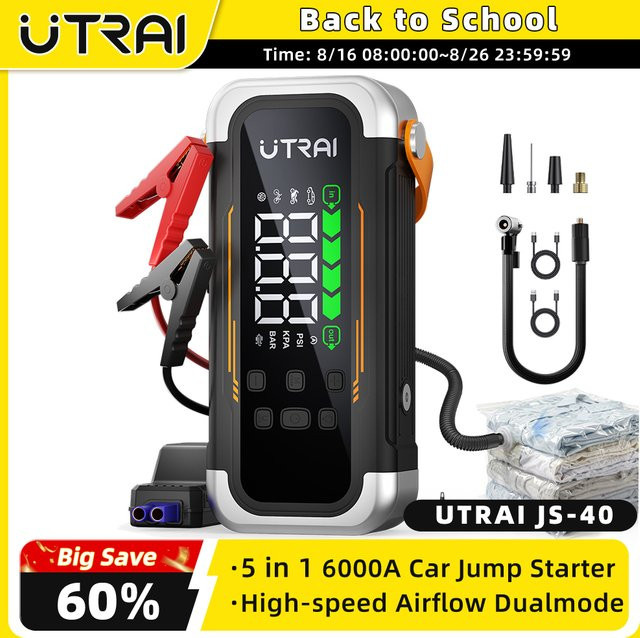 UTRAI 5 in 1 Auto Starthilfe mit 6000A Batterie Booster, 150PSI Luftpumpe und 30W Power Bank - Bild 1