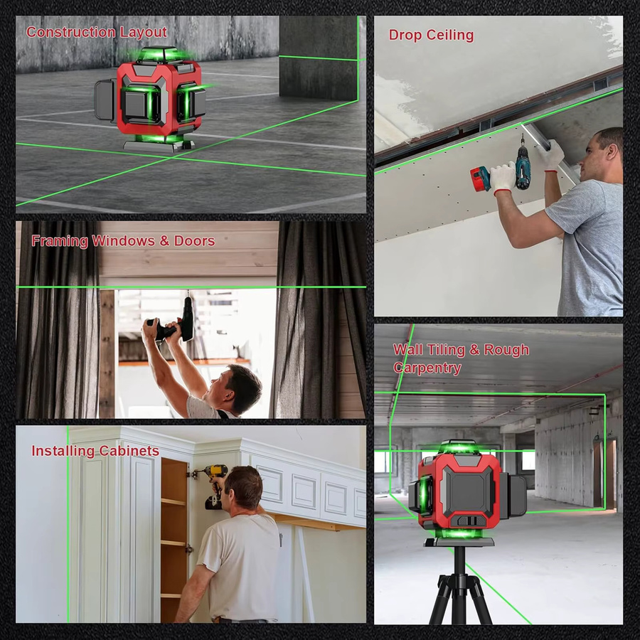 Seeiswork Professionelles 4D Laserniveau mit 16 Linien und grünem Strahl inklusive 1,2 m Stativ, 360 Grad selbstnivellierendes Laser-Nivelliergerät - Bild 3