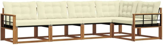 vidaXL Outdoor-Sofagarnitur 5-tlg. L-Form aus Akazienholz in Natur mit Kissen in Beige und Creme - Bild 1