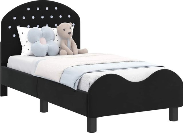 vidaXL Kinderbettgestell mit Kopfteil und Seitenfächern in Schwarz, Samt, B/T: 140 x 70 cm - Bild 1