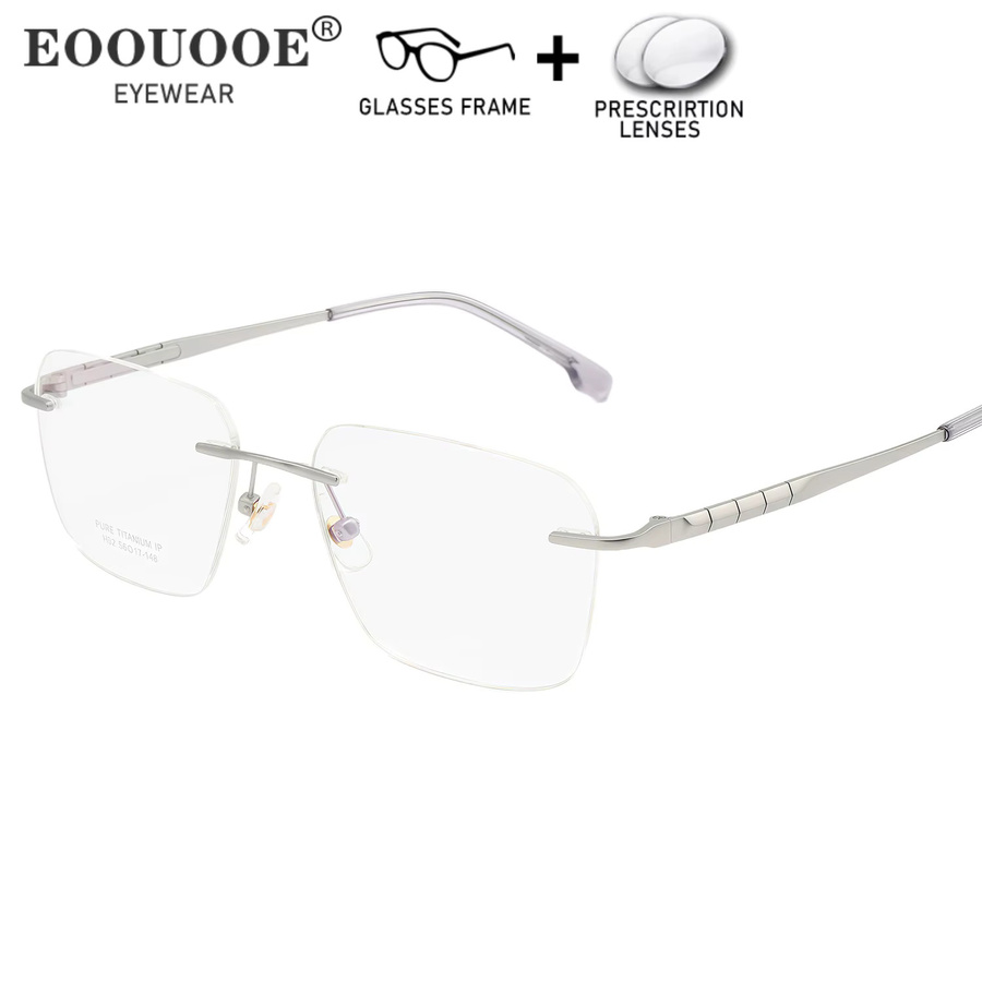 EOOUOOE Korrektionsbrille, randlos, Titan, rechteckig, Herren, Silber - Bild 1