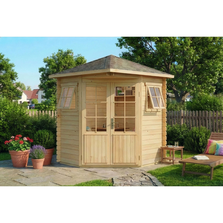 Alpholz Sunny-A Holz-Gartenhaus in Natur mit Spitzdach und Blockbohlenbauweise, Farbe: Braun, B/T/H: 225 x 200 x 248 cm - Bild 2