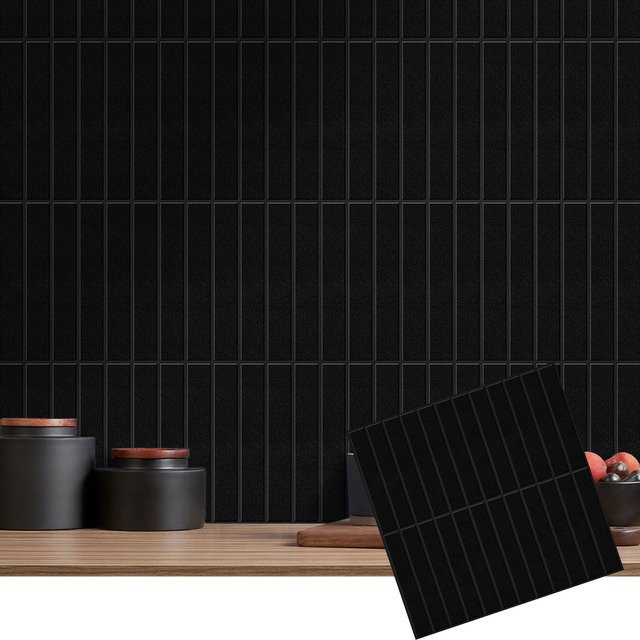 Vividtiles 3D-Wandaufkleber in Schwarz, 10 Stück selbstklebende rechteckige Wandfliesen im Bauernhaus-Stil als wasserfeste Küchenrückwand - Bild 1