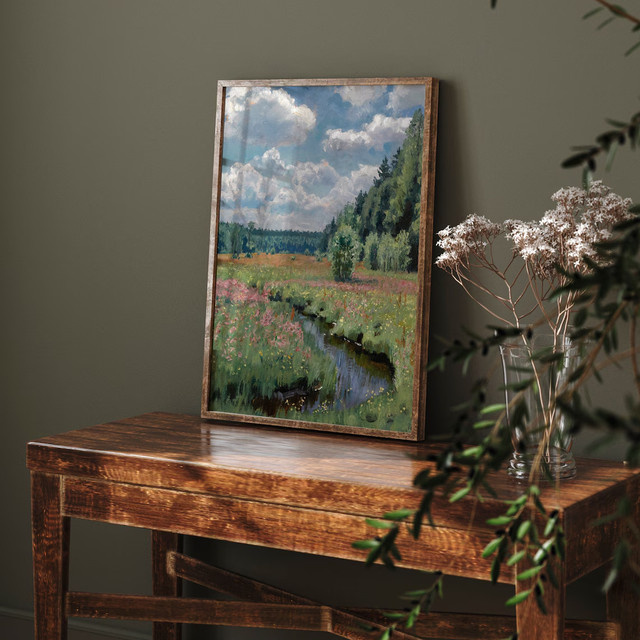 Impressionistische Wandkunst SHENCHEN Sommerwiese mit Blumen und Bach in Mehrfarbig - Bild 1