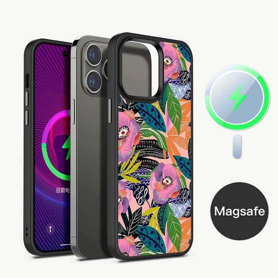 Magnetische iPhone Telefonhülle mit buntem Blumenmuster für MagSafe Wireless Charging, kompatibel mit Apple iPhone 11 bis iPhone 17 Pro Max Plus, Mehrfarbig - Bild 5
