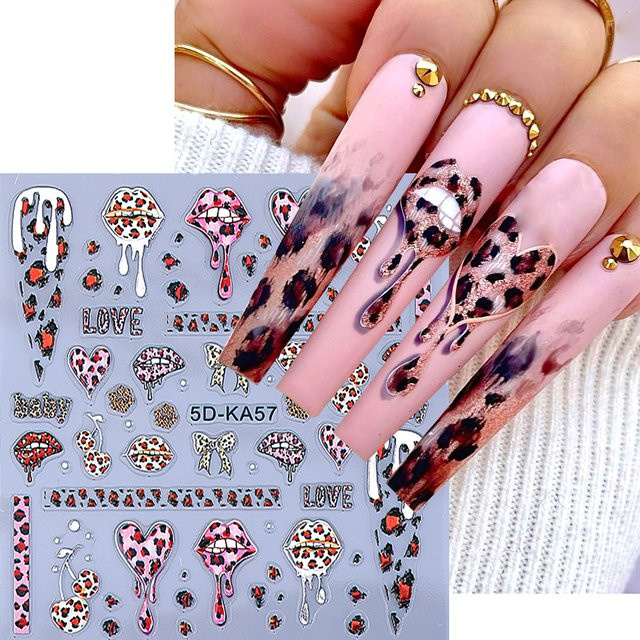 SWEET TREND Nagelaufkleber, Herz und Leopardenmuster, Glänzend, Unisex - Bild 1